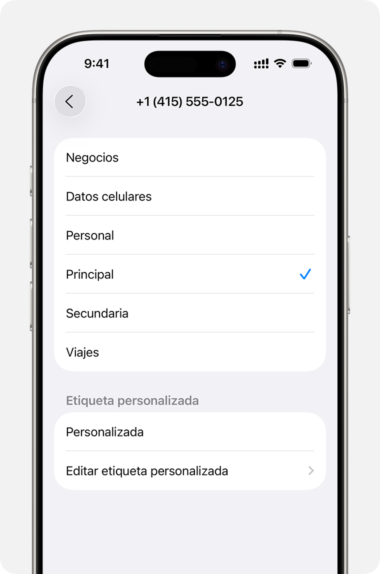 Pantalla de iPhone para elegir la etiqueta Viajes